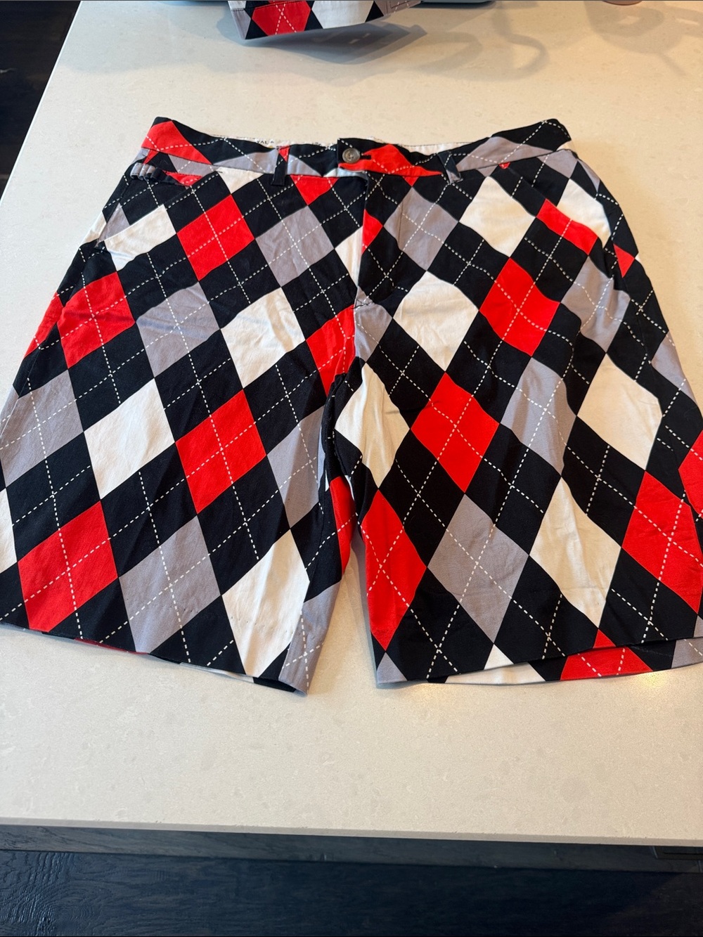 Men's Argyle Athletic Shorts - Red, Black & Gray
